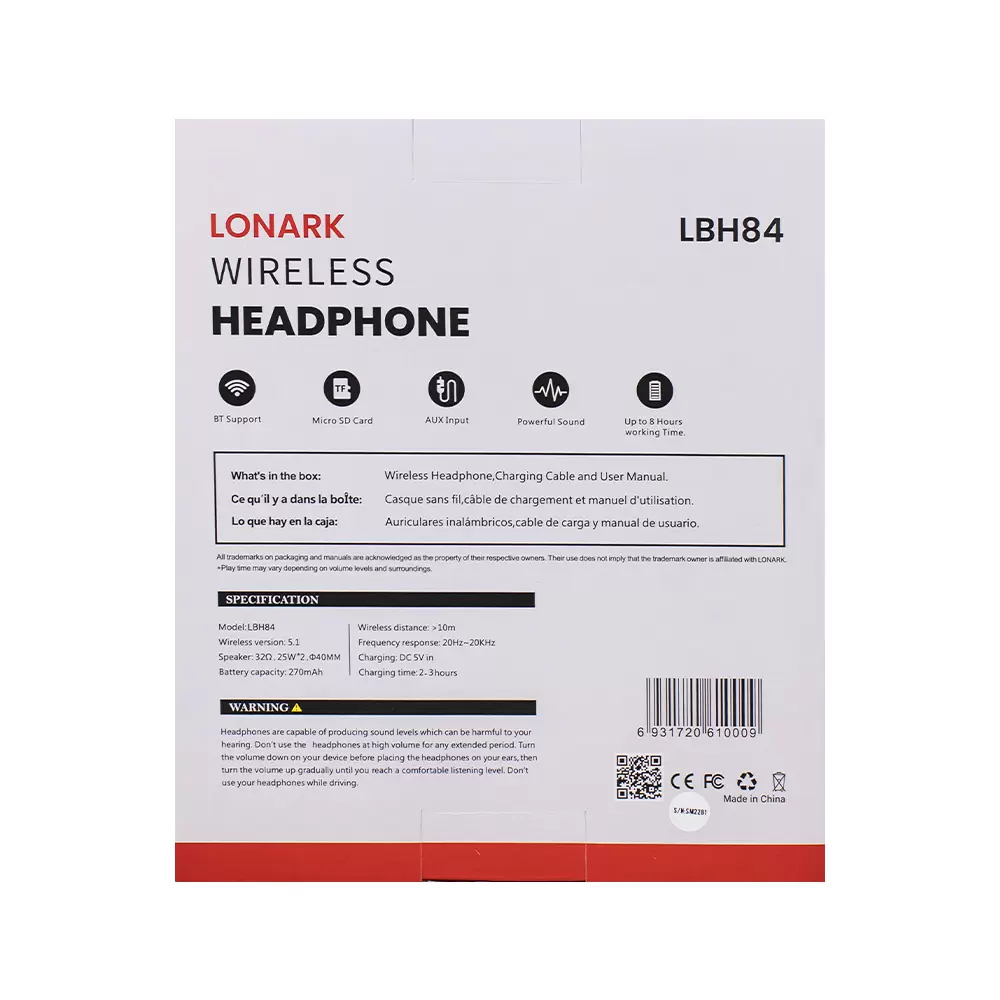 هدفون بلوتوثی لونارک مدل LBH84 هدفون بلوتوثی لونارک مدل LBH84