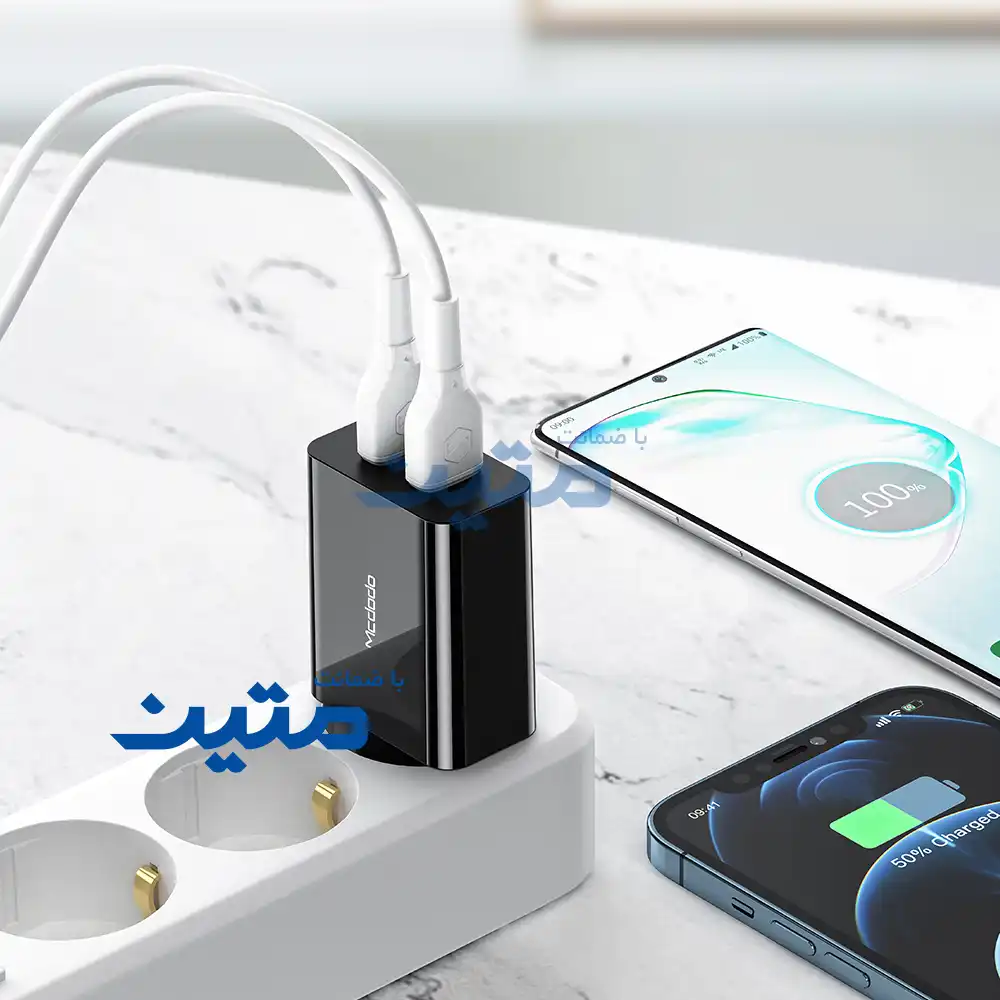 دو پورت USB-A شارژر دیواری مک دودو CH-8910 با پشتیبانی از شارژ سریع