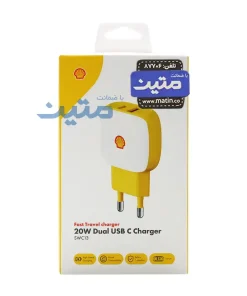 بستهبندی شارژر دیواری شل مدل SWC13 با قابلیت شارژ سریع 20 وات و دو خروجی USB و Type-C