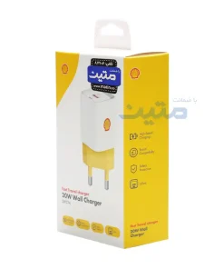 بسته‌بندی شارژر دیواری شل مدل SWC14 با توان 20 وات و فناوری Fast Charging