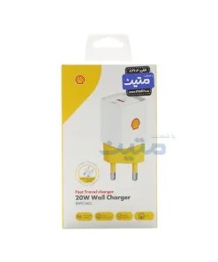 بستهبندی شارژر دیواری شل مدل SWC14CL با کابل و قابلیت شارژ سریع.