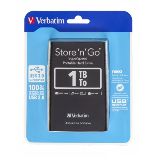 هارد اکسترنال ورباتیم مدل Store 'n' Go Flat