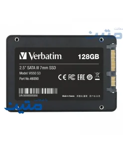 نمای پشت SSD داخلی Verbatim Vi550 S3 با رابط SATA III و کیفیت ساخت بالا برای ارتقای عملکرد سیستم 128گیگابایت