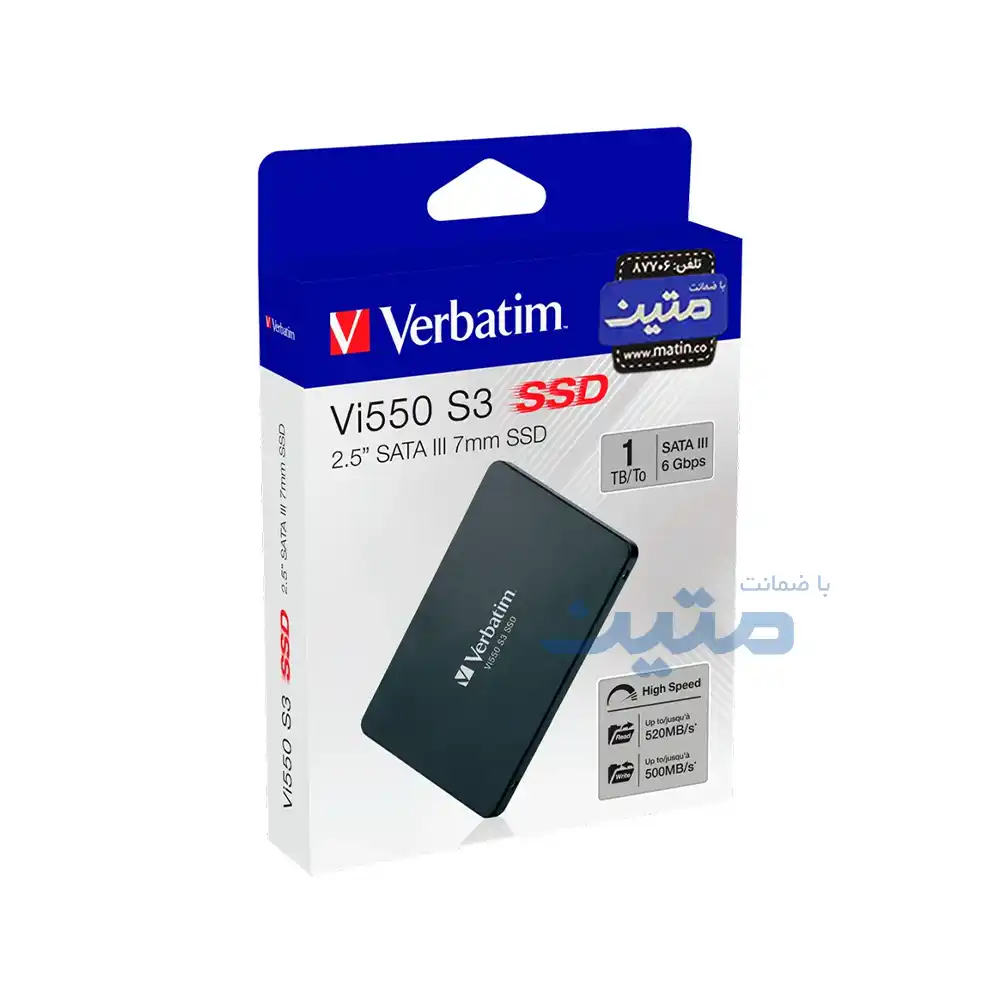 بستهبندی اس اس دی داخلی ورباتیم Vi550 S3 با رابط SATA III، مناسب ارتقای لپتاپ و کامپیوتر 1 ترابایت